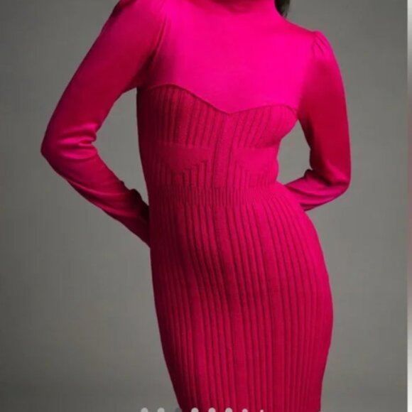 Anthropologie Pink Turtleneck Fitted Sweater Dress XS - Picture 2 of 14